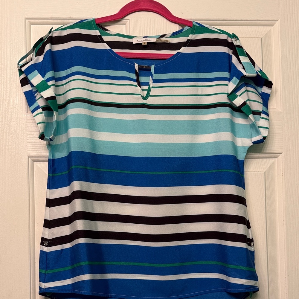 Calvin Klein Blue and Green Striped Blouse